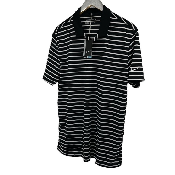 Nike Golf Men’s Size Small Icon Stripe Polo Shirt Black white NWT - Picture 4 of 12